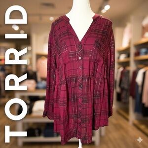 Torrid 3X Plaid Button-Up Shirt Punk Grunge Tunic Shirt